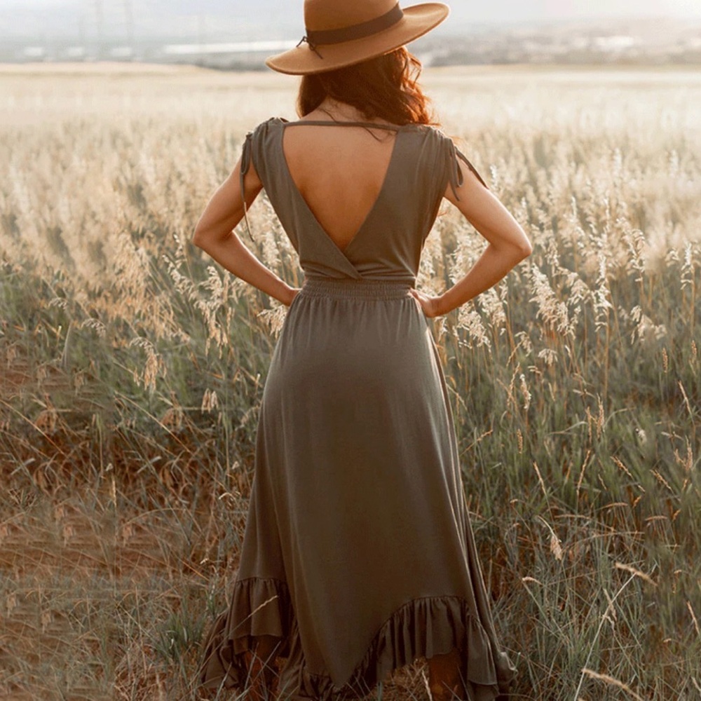 Joyfolie Giovanna maxi dress in army green - Picture 2 of 3